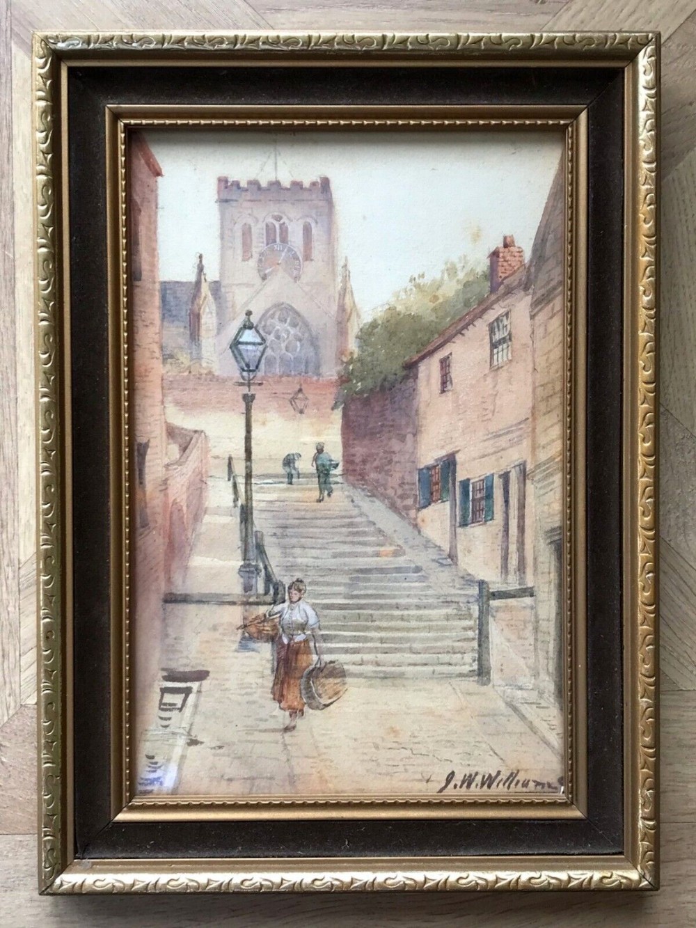 John Wynne Williams Original Early 20th Century Antique Watercolour Painting St Marys Church & Steps Scarborough Yorkshire Landscape