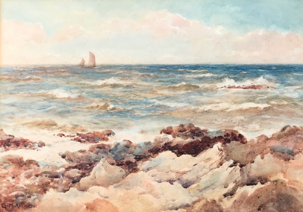 Gladys M Aitken Signed (Isle of Man exh.1915) Original Antique Watercolour Painting Isle Of Man Coast Landscape Seascape