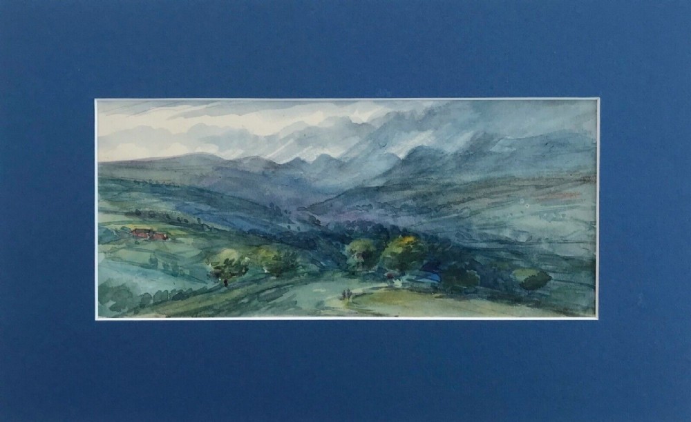 Original 19th Century Antique Watercolour Painting Hills nr Worcestershire English Landscape
