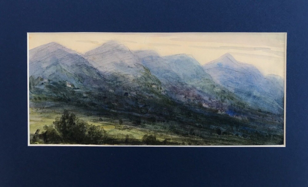 Original 19th Century Antique Watercolour Painting Sketch Malvern Hills in Worcestershire English Landscape