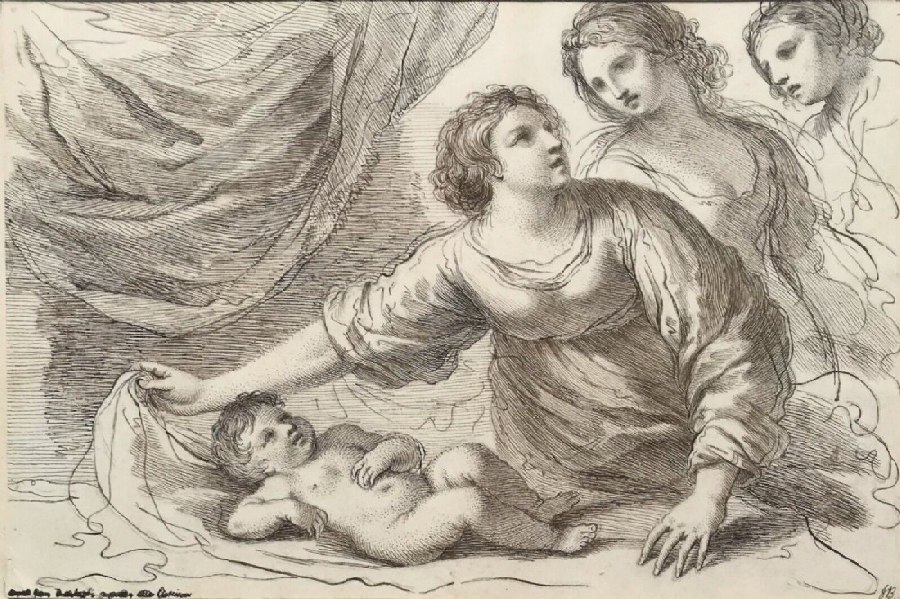 After Francesco Bartolozzi in Women Child Signed with monogram JB and dated 1867 Engraving Sketch