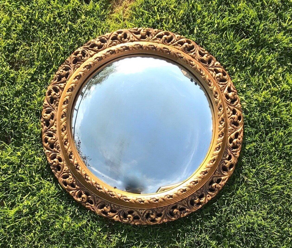 Antique Early 20th Century Gilt Circular Convex Wall Mirror Decorative Mirror Interior Design