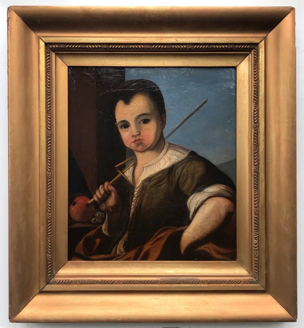 English School Original Early 19th Century Antique Oil Painting on Canvas Portrait of a Young Male Fencing Pupil