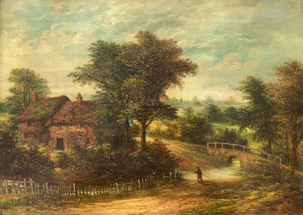 William R Stone Signed Original 19th Century Antique Oil Painting on Canvas Yardley Wood near Birmingham English Landscape