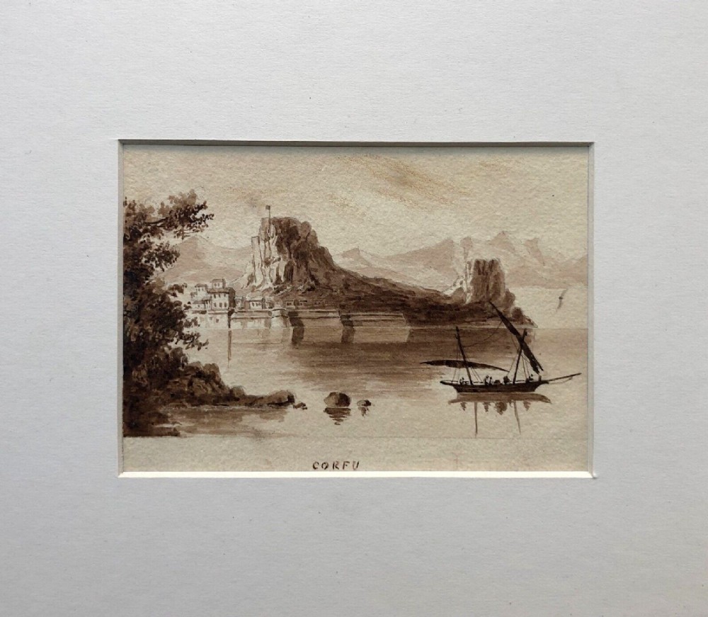 English School Original 19th Century Antique Small Watercolour Painting Titled 