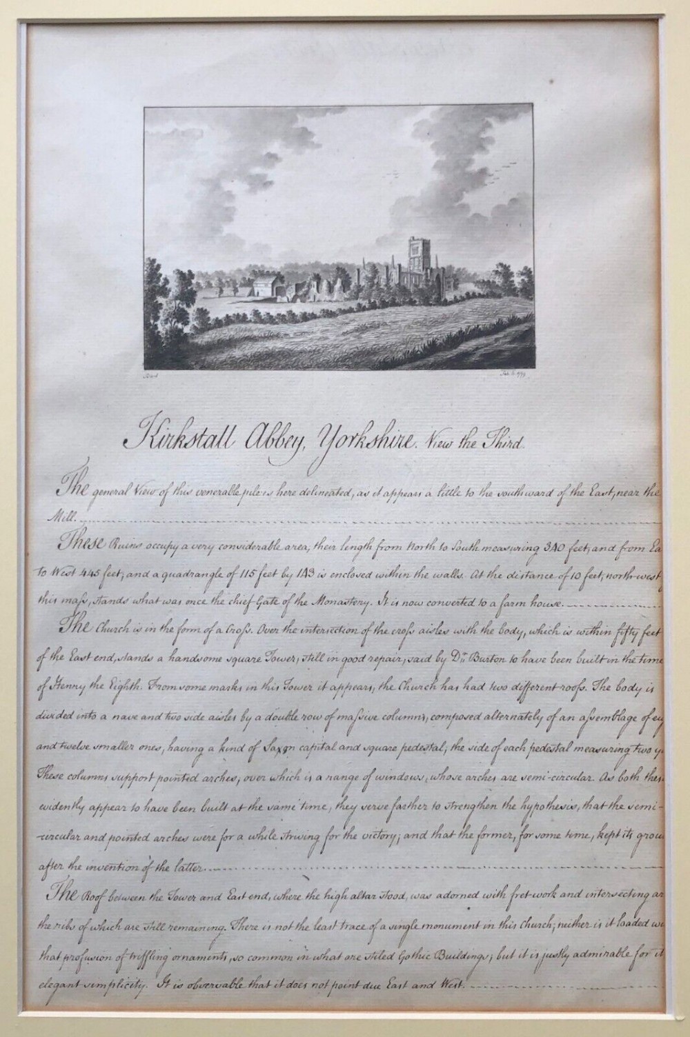 John Daniel Bond (1728-1803) 1779 Original Antique 18th Century Georgian Painting & Script Kirkstall Abbey, Leeds Yorkshire Landscape