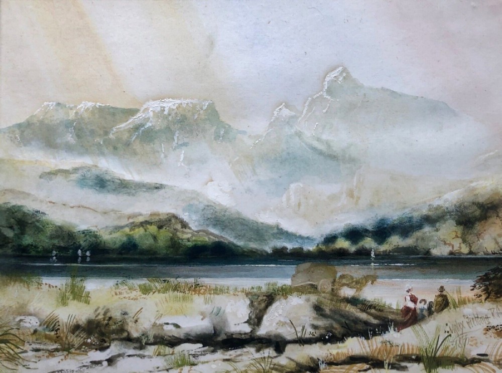 After AV Copley Fielding Original 19th Century Antique Watercolour Painting Windermere Lake Landscape