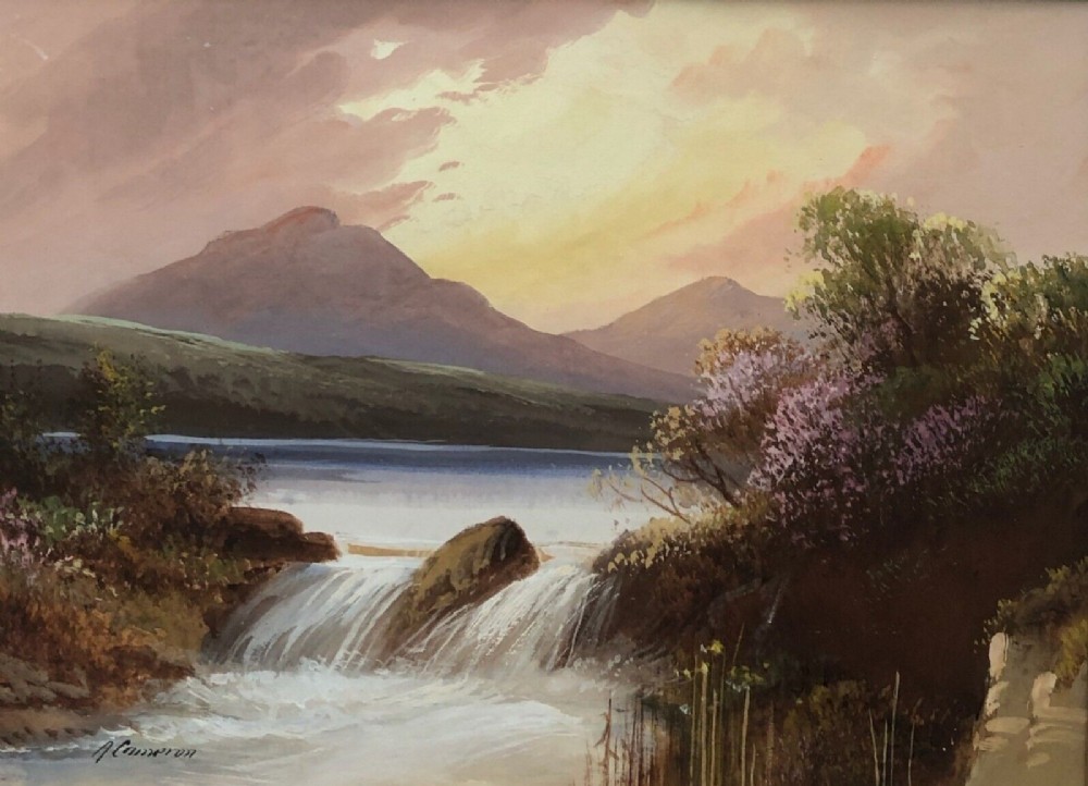 A Cameron Signed Original early 20th Century Vintage Gouache Painting Inverlochy Scottish Highland Landscape 2