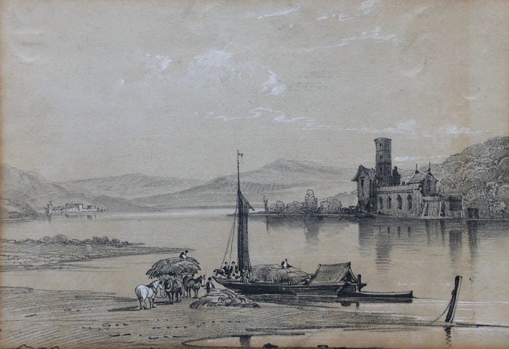 Henry William Burgess (British 1792-1839) 1835 Signed original early 19th Century Pencil Sketch Study of a Landscape with Church
