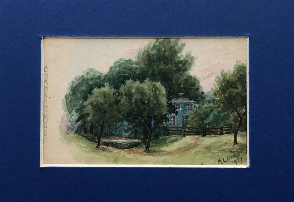 Signed H Lodge Original Circa 1917 Watercolour Painting on a Postcard of Bramham Moor Yorkshire Painted by a WW1 Serviceman