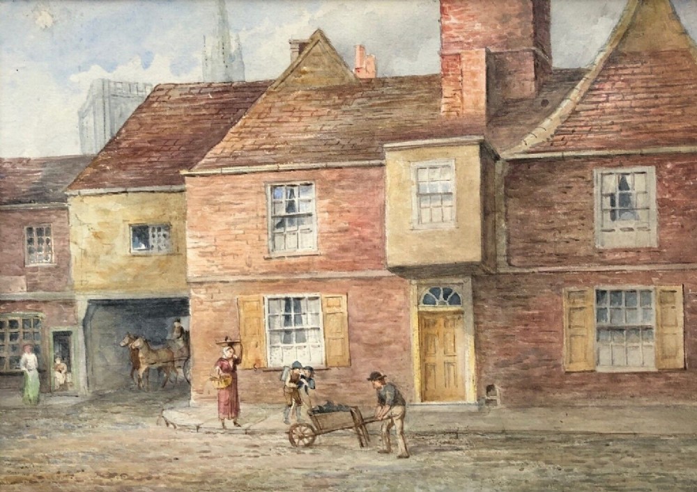 John Ward Knowles Original 19th Century Antique Watercolour Painting Goodramgate, York before Demolition City Landscape