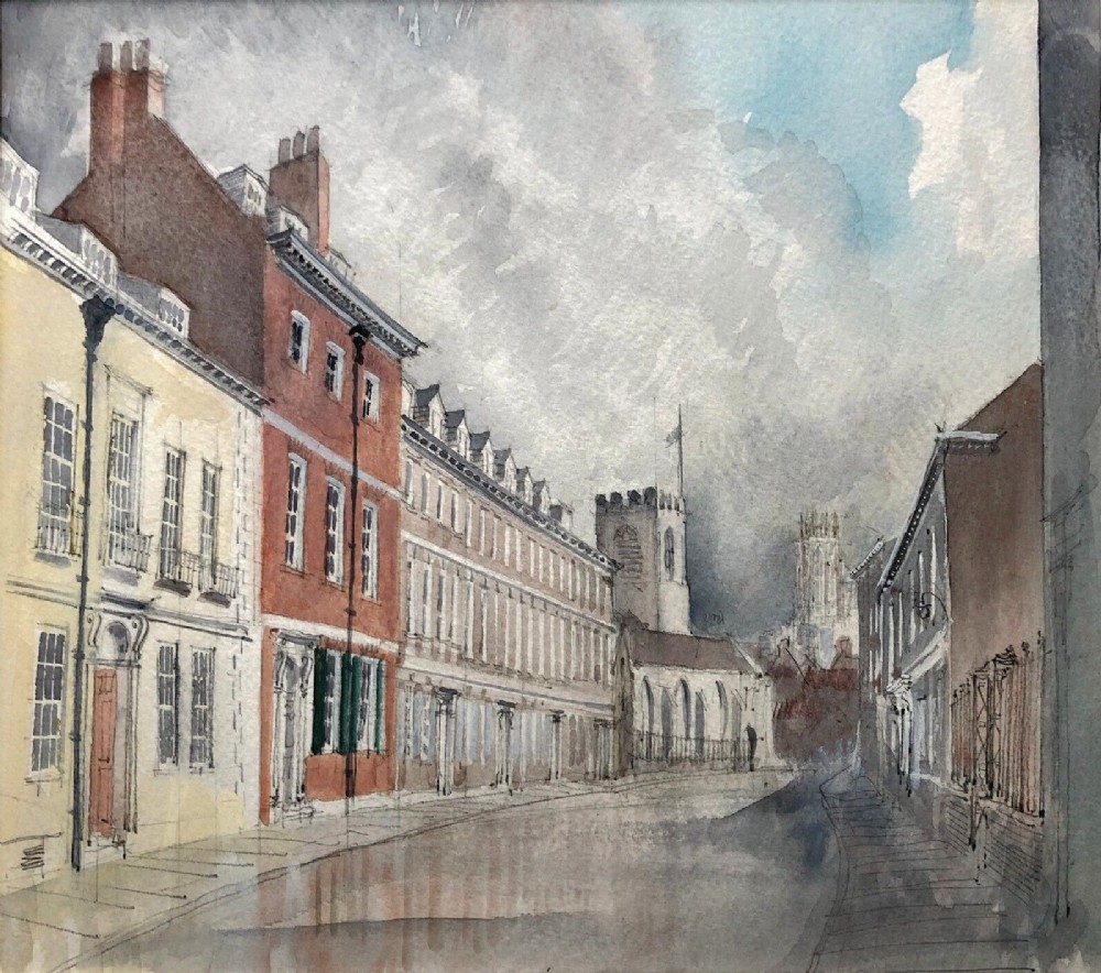 Original Mid 20th Century Watercolour Painting Street View of Aldwalk in York Yorkshire City Landscape