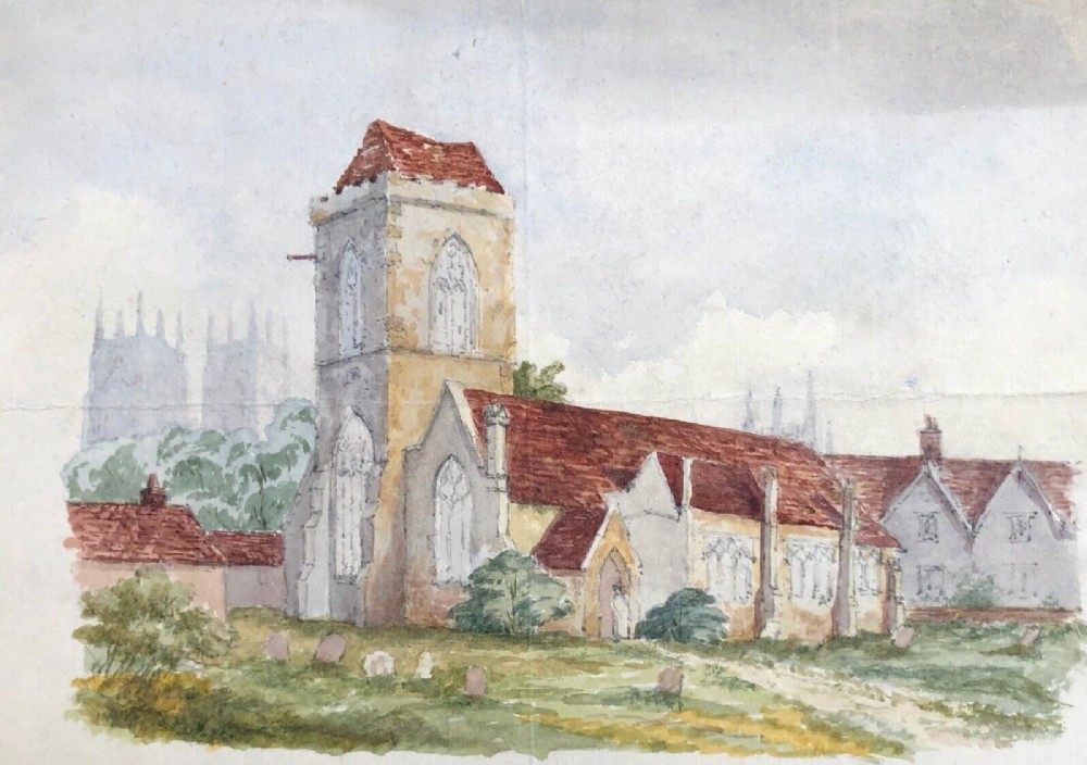 Edwin Ridsdale Tate Original 19th Century Antique Watercolour Painting Holy Trinity Church Goodramgate York Historical City Landscape