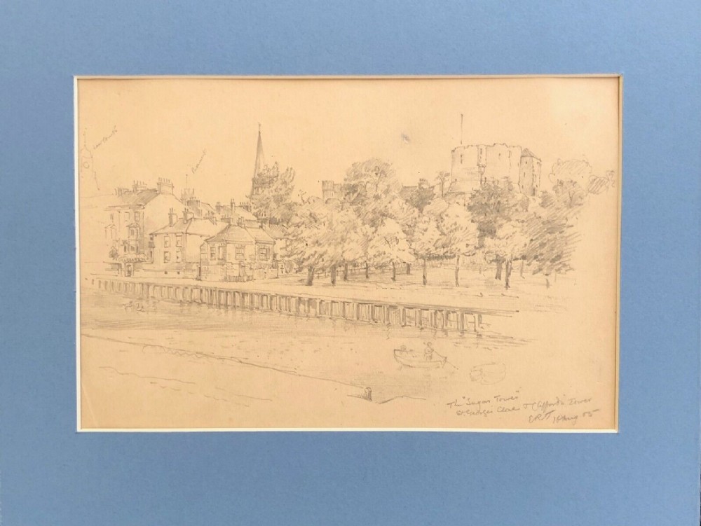 Edwin Ridsdale Tate 1905 Original Annotated Pencil Sketch The Sugar Tower St Georges Field Cliffords Tower York Historical Landscape