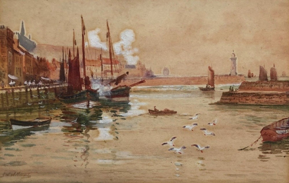 John Wynne Williams Signed Original early 20th Century Antique Watercolour Painting Whitby Harbour North Yorkshire Coast Seascape