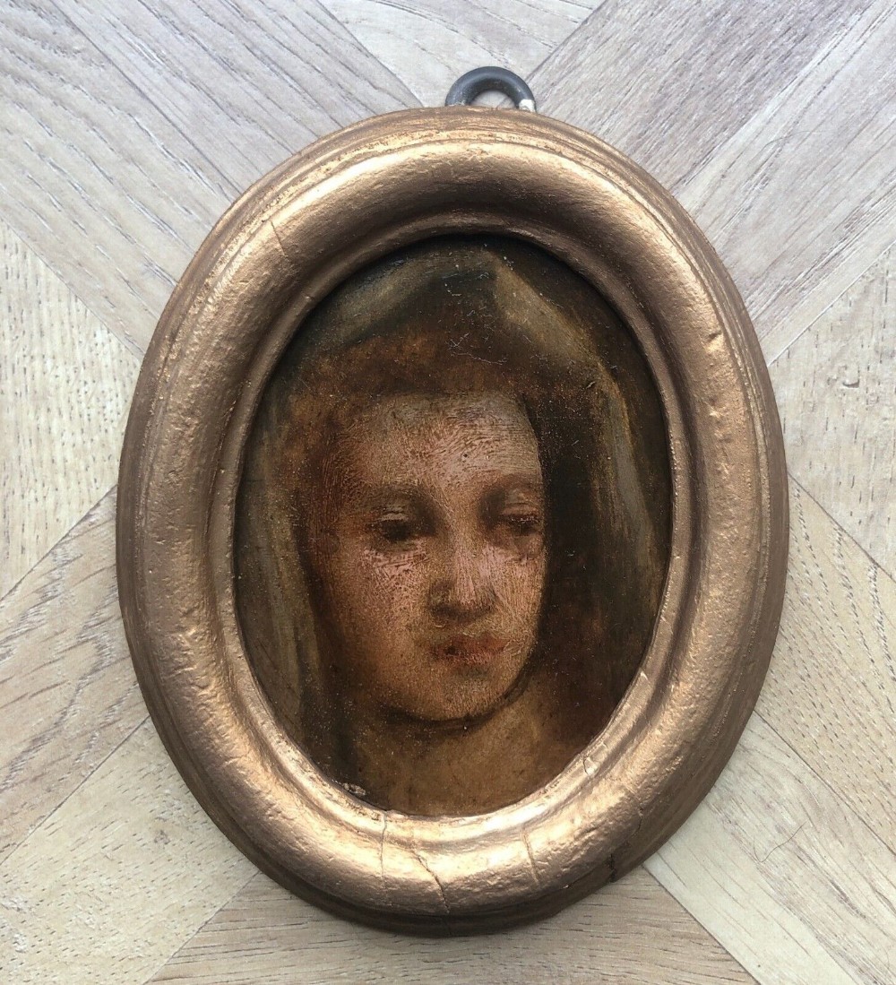 Portrait of Madonna, After Andrea del Sarto Original Antique Framed Oil Painting 