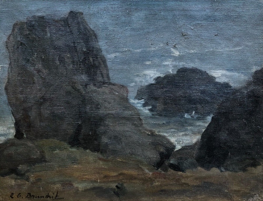 Reginald Grange Brundrit Signed Original Early 20th Century Oil Painting on Canvas Ravenscar Yorkshire Coast Seascape Landscape