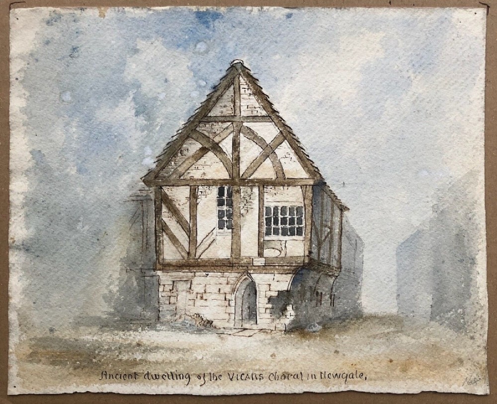 Original 19th Century Antique Watercolour Painting Ancient Dwelling Vicars Choral Newgate in York Estate of Darrell Buttery Provenance