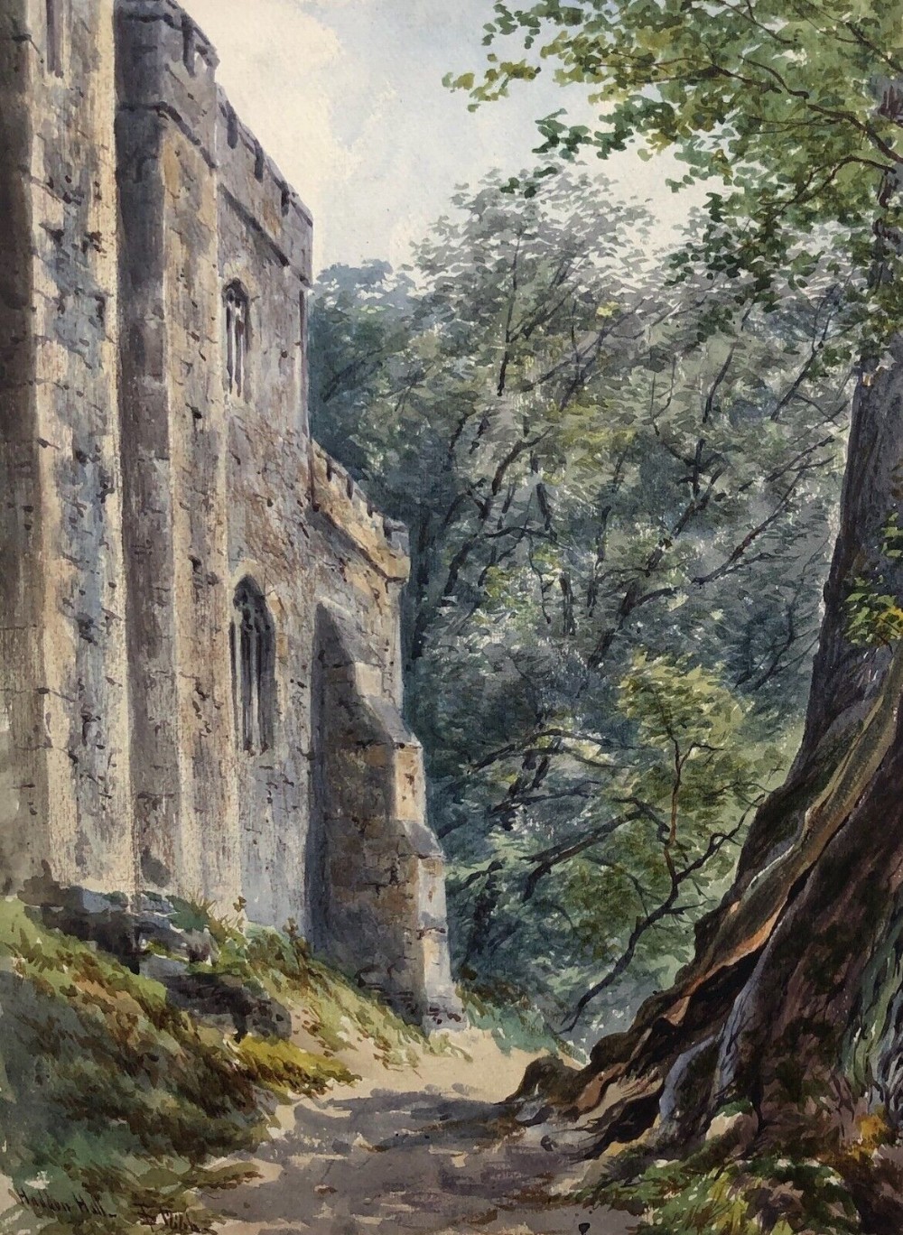 Thomas Dudley 1886 Original 19th Century Antique English Watercolour Painting Haddon Hall & Woodland Landscape