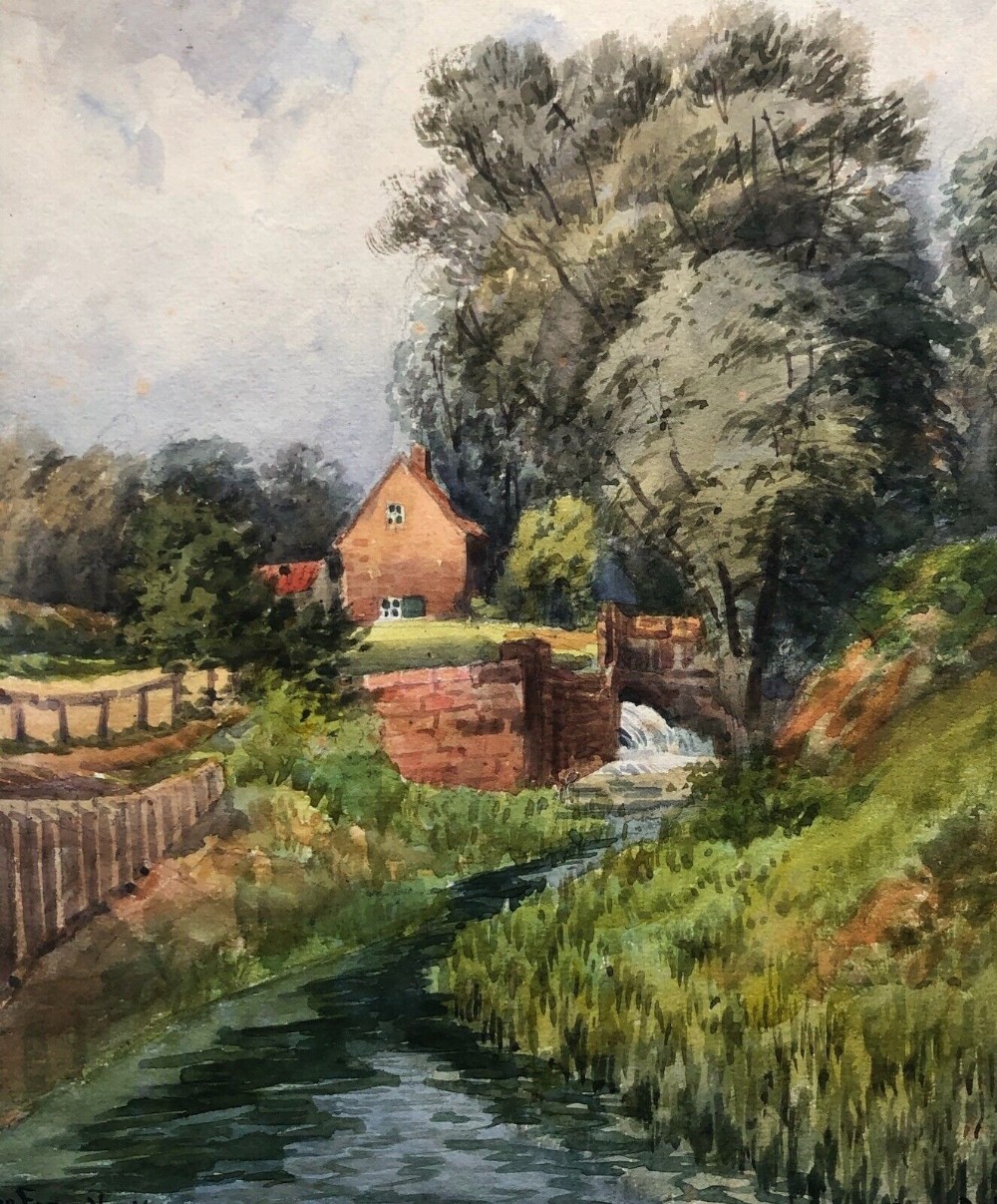 Jessie Dudley Signed Original Antique Watercolour Painting The Foss River in York English Landscape