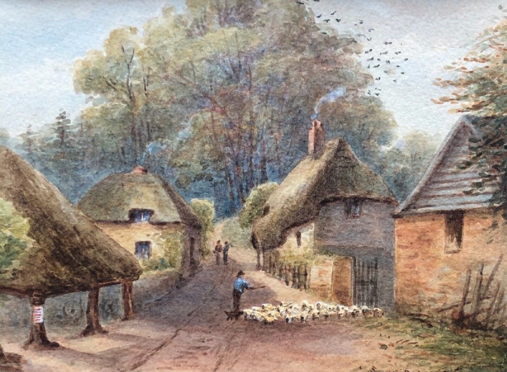 Original Antique Watercolour Painting English South Coast Village Possibly Devon or Cornwall Scene No.3
