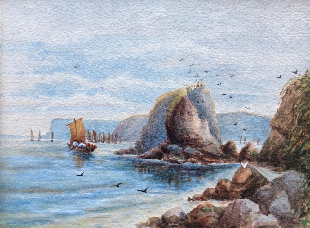 Original Antique Watercolour Painting English South Coast Landscape possibly Cornwall or Devon Seascape No.5