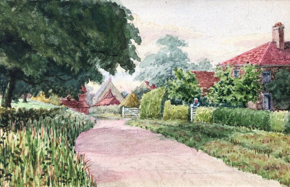  Original 1918 Watercolour Painted by Herbert Lodge a WW1 Serviceman Askham Bryan Yorkshire Village Landscape