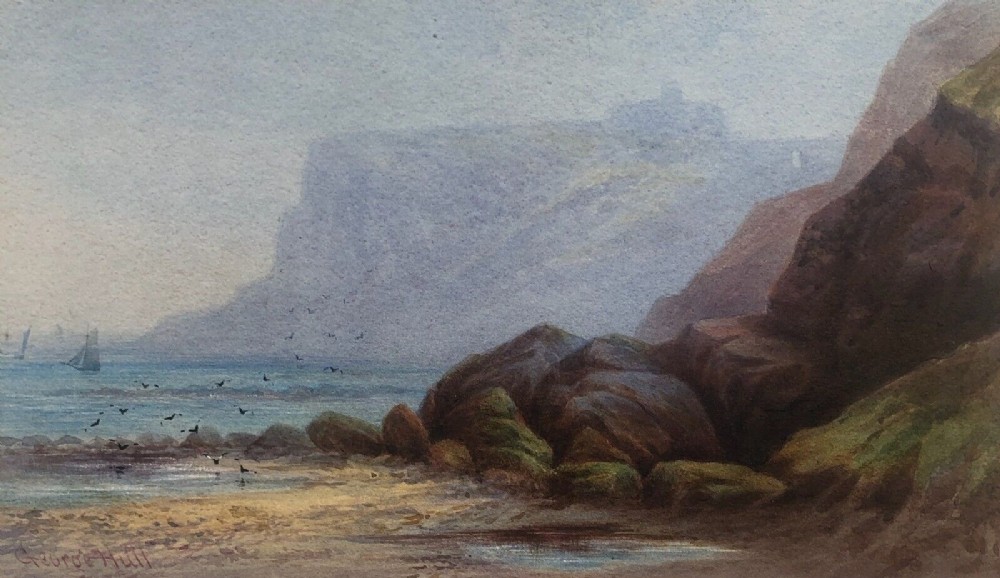 Signed George Hull Original Late 19th Century Antique Watercolour Painting Scarborough Sea Mist from North Cliff Yorkshire Seascape landscape