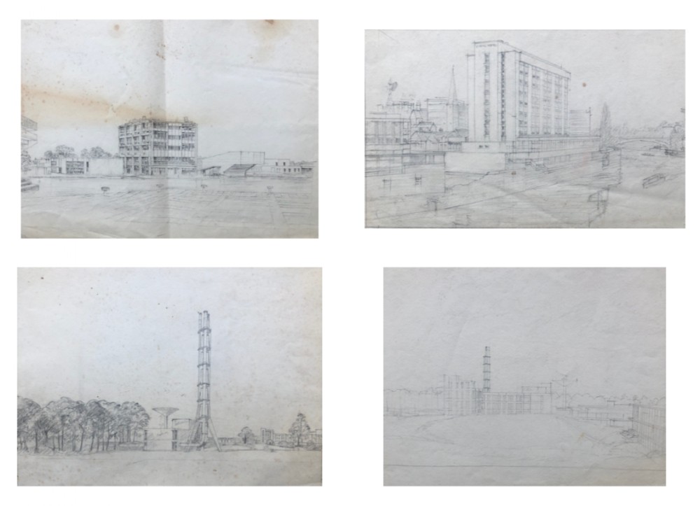 4 x Original Pencil Drawings of York Circa mid 20th Century including University Architecture Plans & Studies