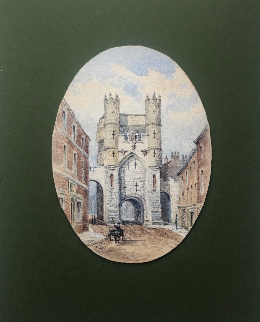 Original Monogrammed MAK 19th Century Antique 1873  Original Watercolour Painting Monkgate Bar York City Walls Historical Yorkshire Landscape