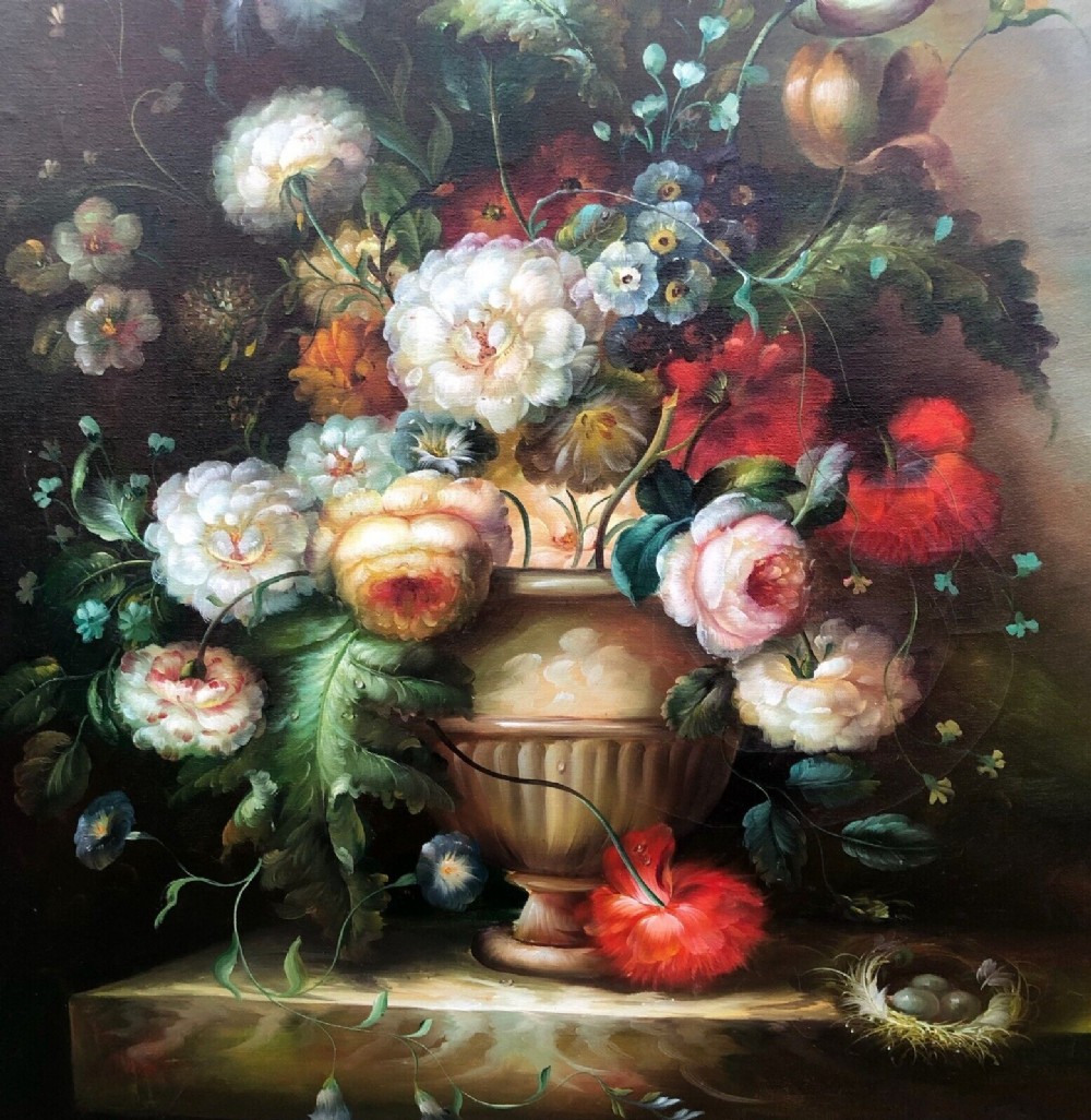 Original Mid 20th Century Decorative Oil Painting On Canvas Still Life ...