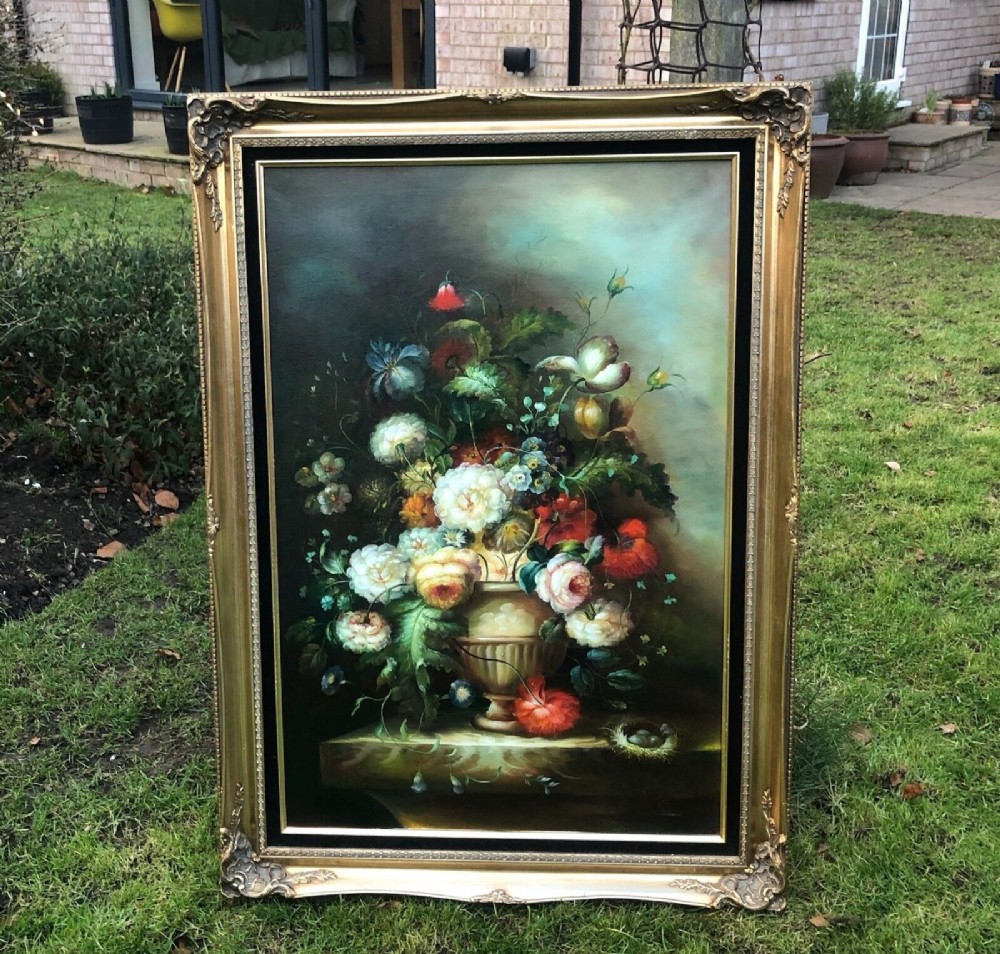 Original Mid 20th Century Decorative Oil Painting On Canvas Still Life ...