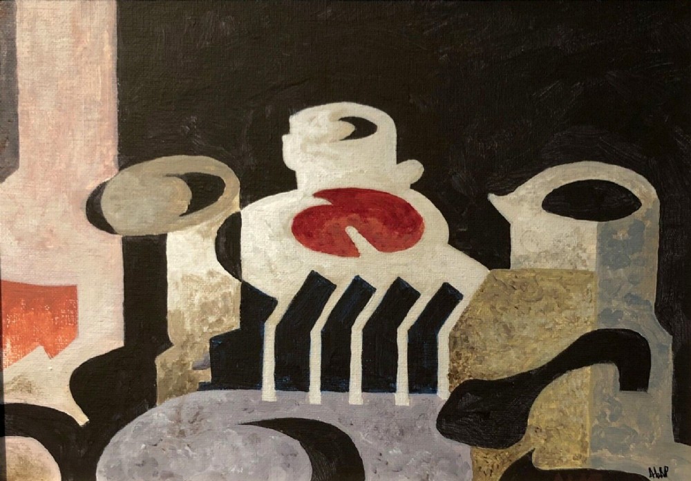 A le M Pearce Initialed Mid 20th Century Abstract Oil painting on Board 