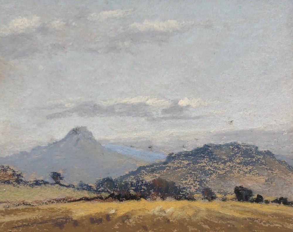 Robert Leslie Howey Signed Original mid 20th Century Vintage Pastel Drawing Landscape Cleveland Hills Yorkshire View
