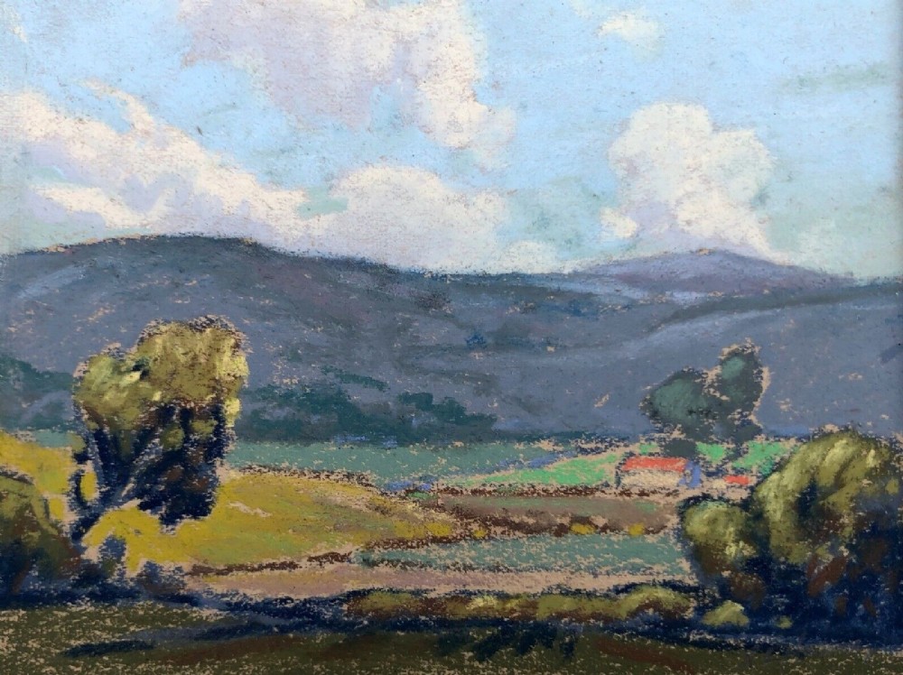 Robert Leslie Howey Signed Original mid 20th Century Vintage Pastel Drawing Landscape Sleights Near Whitby Yorkshire View 2