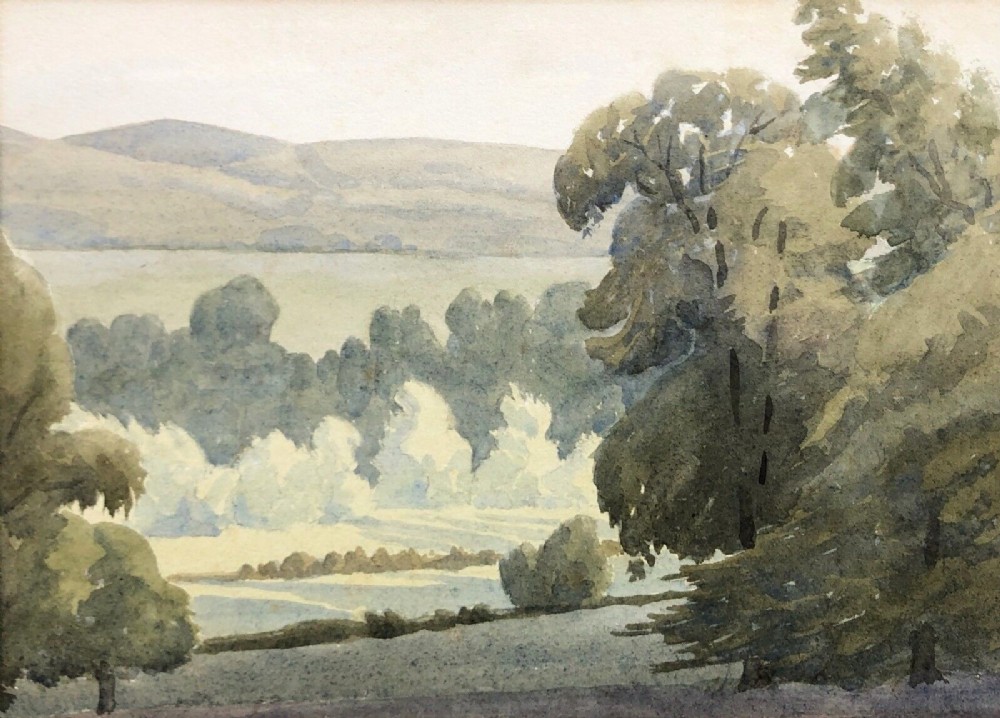 Manner of Archibald Knox Original late 19th Century Antique Watercolour Painting English Tree Landscape