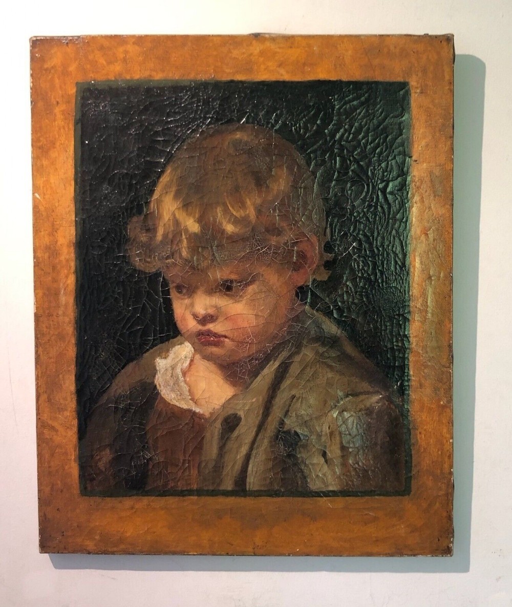 Circle of Valentine Cameron Prinsep Original 19th Century Antique Oil Painting on Canvas Young Boy Portrait