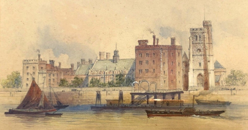 Edwin T Dolby Monogrammed 1879 Original 19th Century Antique Watercolour Painting Lambeth Palace London English Landscape
