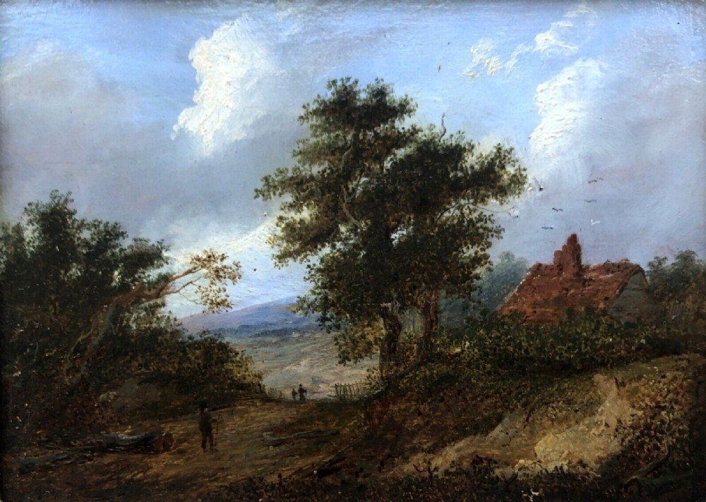 Attributed to Patrick Nasmyth Original 19th Century Antique Oil Painting on Wood Panel Scottish Landscape
