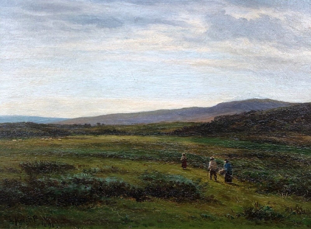 John William Buxton Knight Signed 1896 Original 19th Century Antique Oil Painting on Board English Moorland Landscape