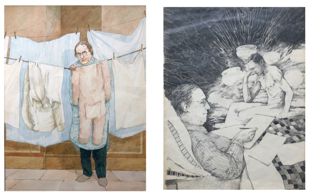 Paul Slater TWO Original mid 20th Century Sketches Watercolour Paintings Royal College of Art Illustrations