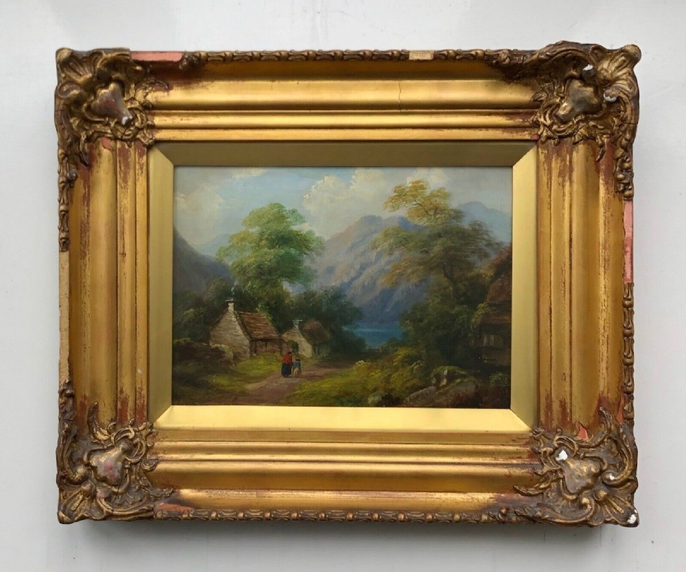 Attrib. David Cox Original 19th Century Antique Oil Painting on Board Loch Long Scottish Landscape