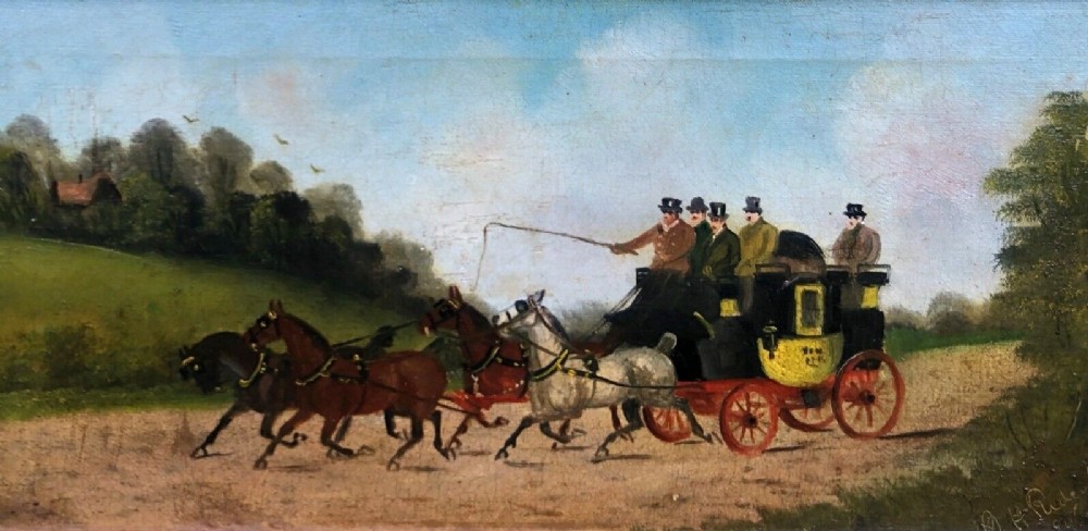 Philip H Rideout Original Early 20th Century Antique Oil Painting on canvas Coaching Scene Horses & Figures 2