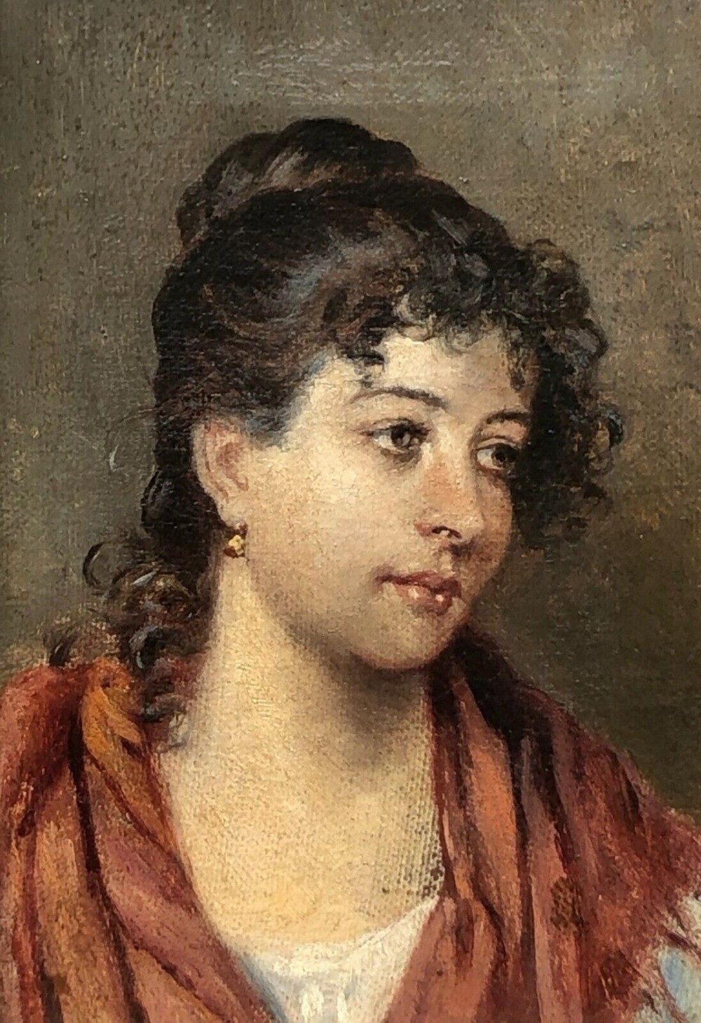 Manner of Eugene von Blaas Original late 19th Century Antique Oil Painting on Canvas Portrait of a Young Italian Lady