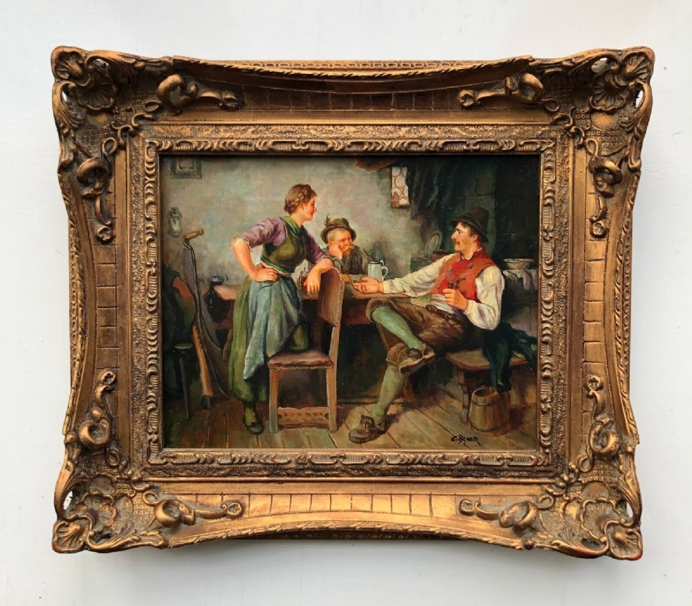 After Hugo Kauffmann Original 20th Century German School Genre Oil Painting on Wooden Panel