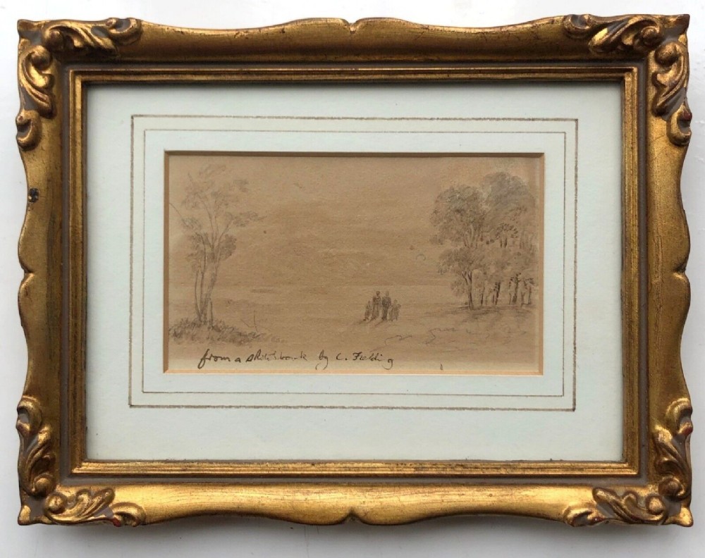 Attributed to Copley Fielding Original early 19th Century Antique Watercolour Painting Landscape & Figures