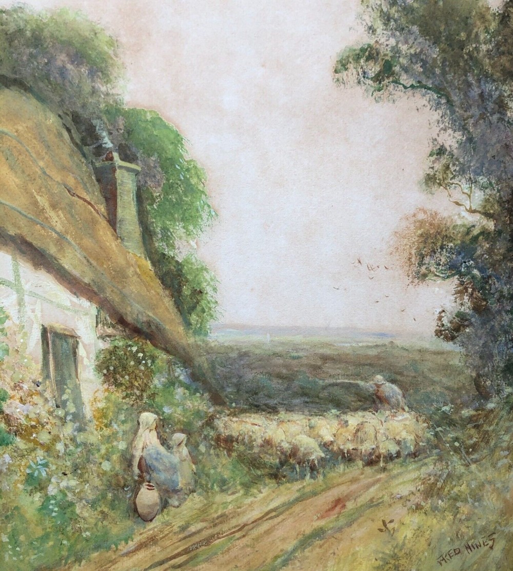 Frederick Hines Signed Original Late 19th Century Antique Watercolour Painting 'A Surrey Lane