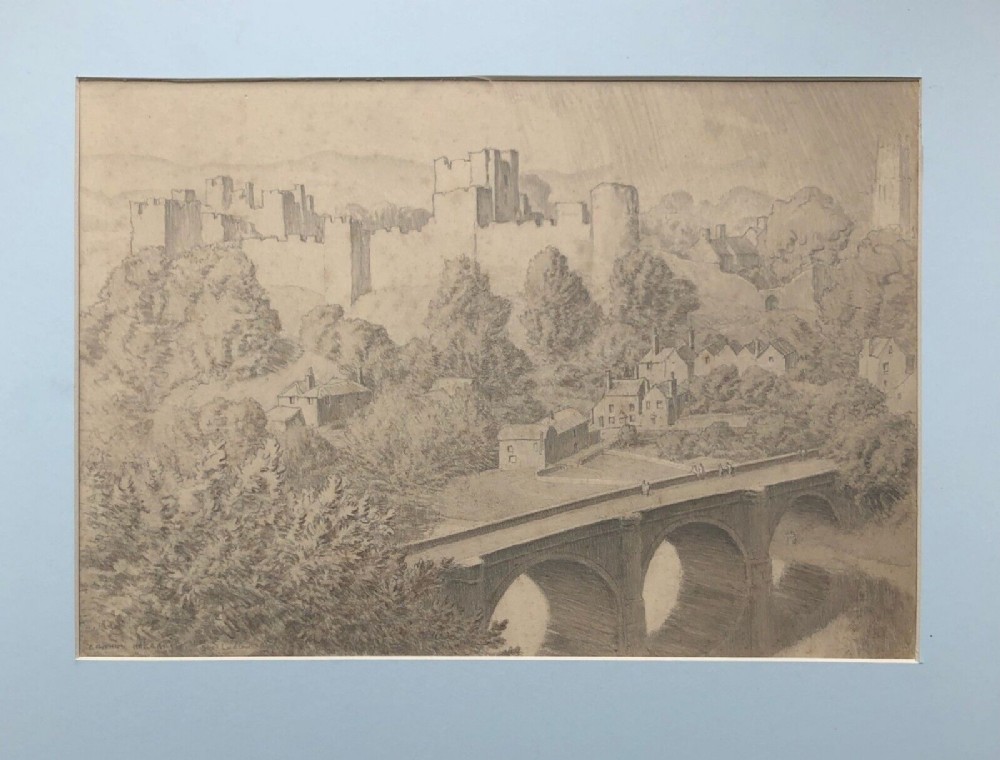 Arthur Henry Graham Hoggarth RBA Original early 20th Century Pencil Drawing of Ludlow Castle English Landscape 