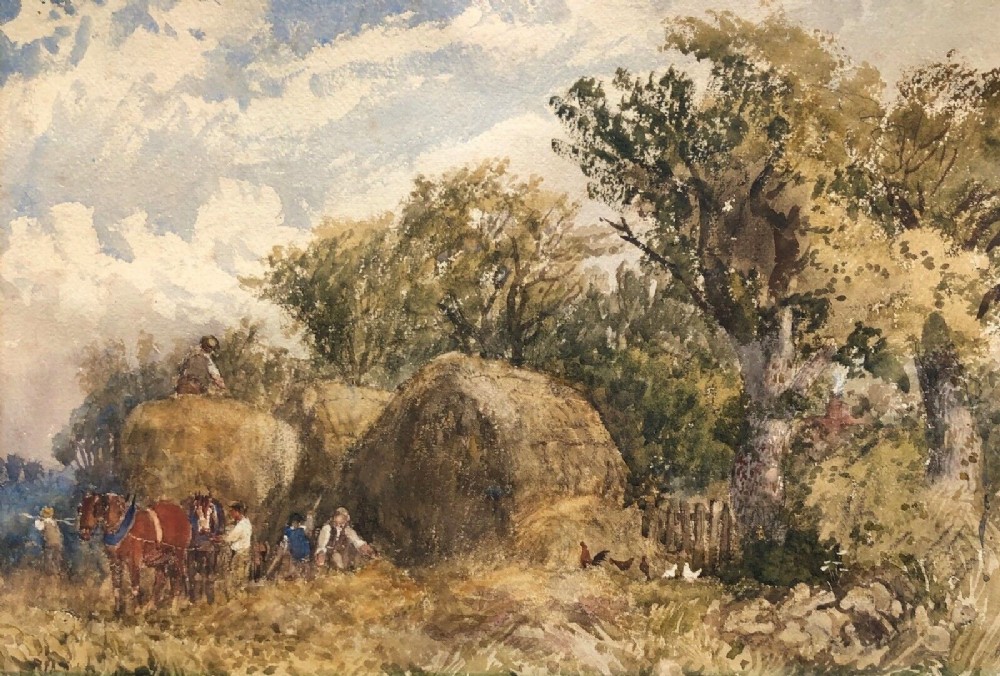 Original Signed early 20th Century Antique Watercolour Painting Harvest Hay Stack English Landscape