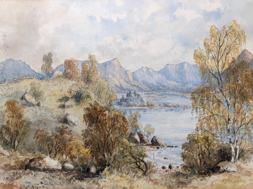 Attributed to James Drummond Original 19th Century Antique Watercolour Painting Kilchurn Castle on Loch Awe Scottish Highland Landscape